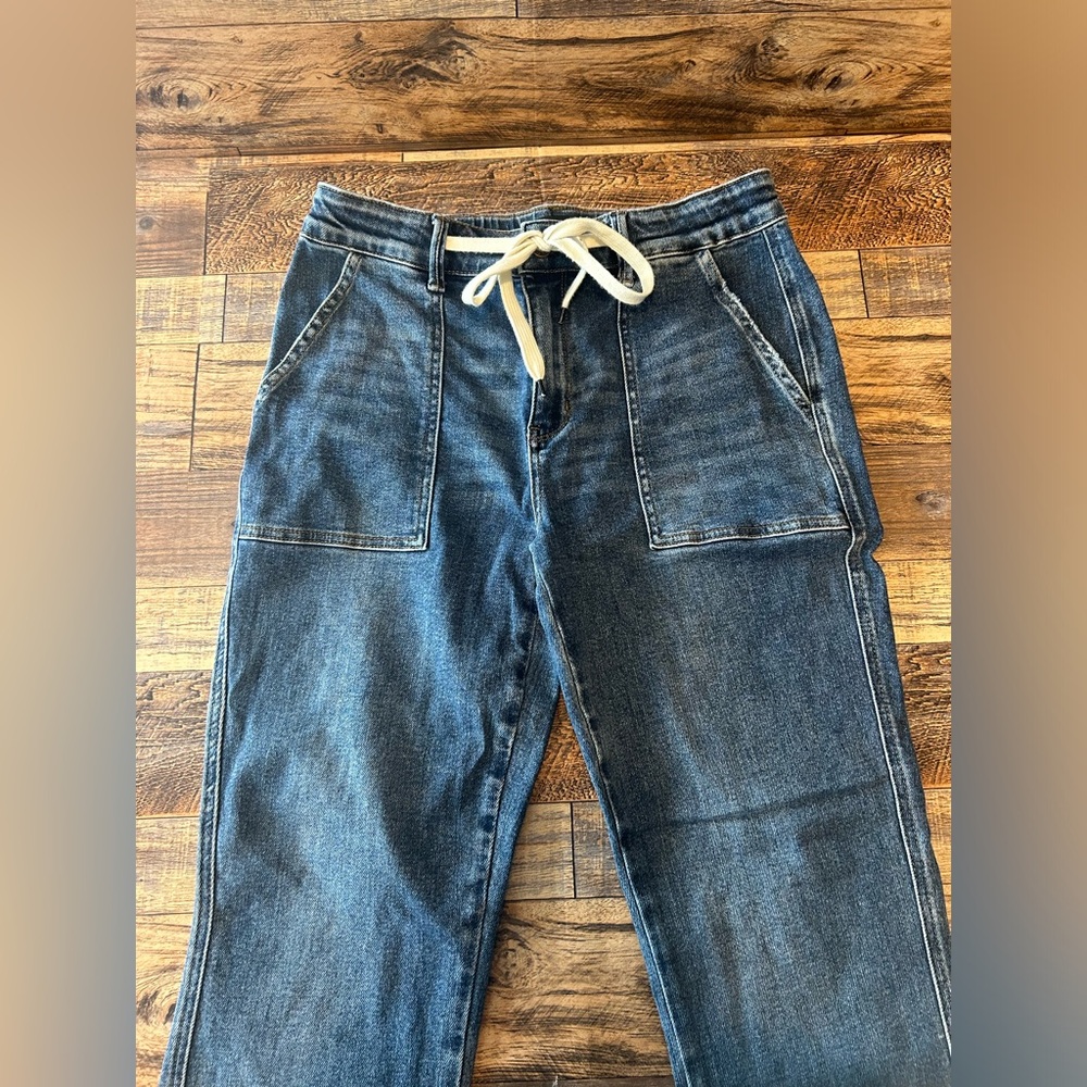Judy Blue Denim Jogger with White Drawstring